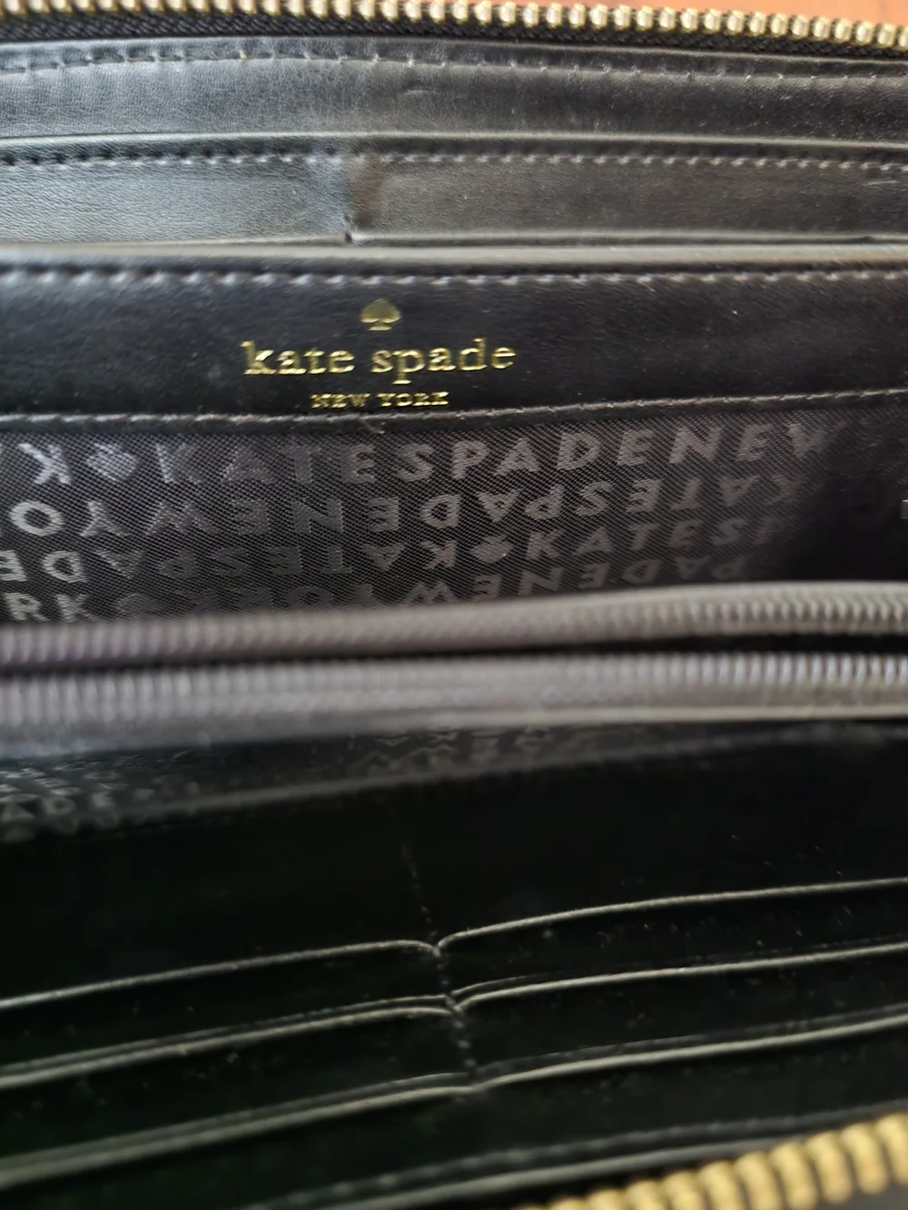 Kate Spade Black and White Striped Zip Wallet
